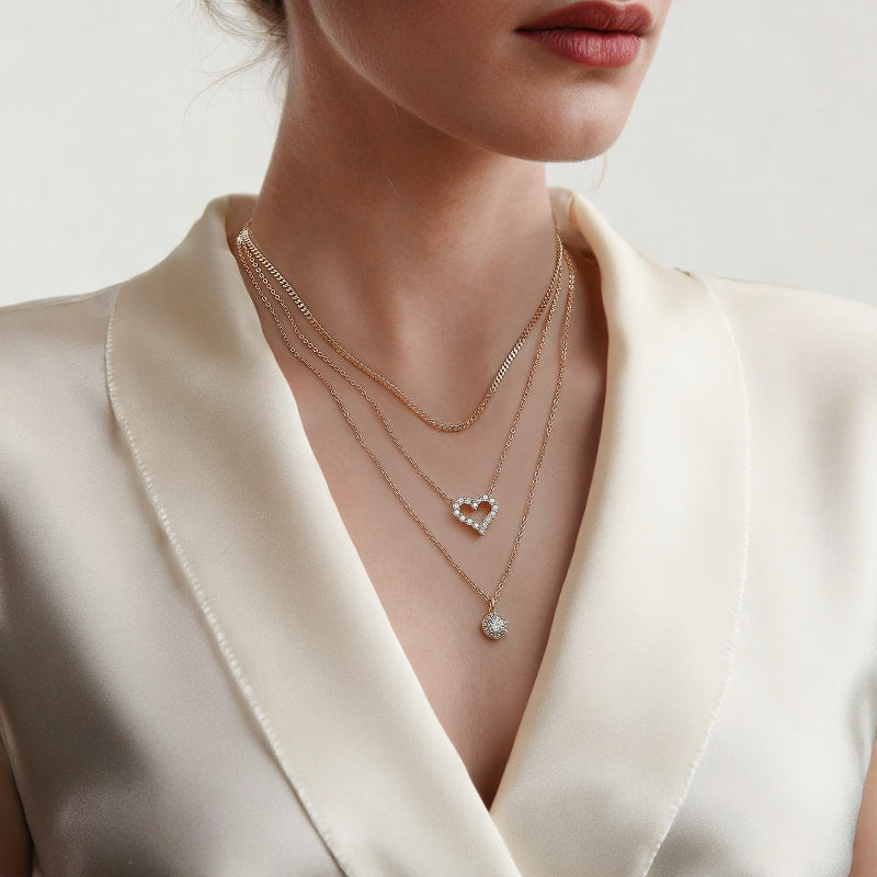 Theiaura Round and Heart Pavé Moissanite Necklace Set - THEIAURA&CO.