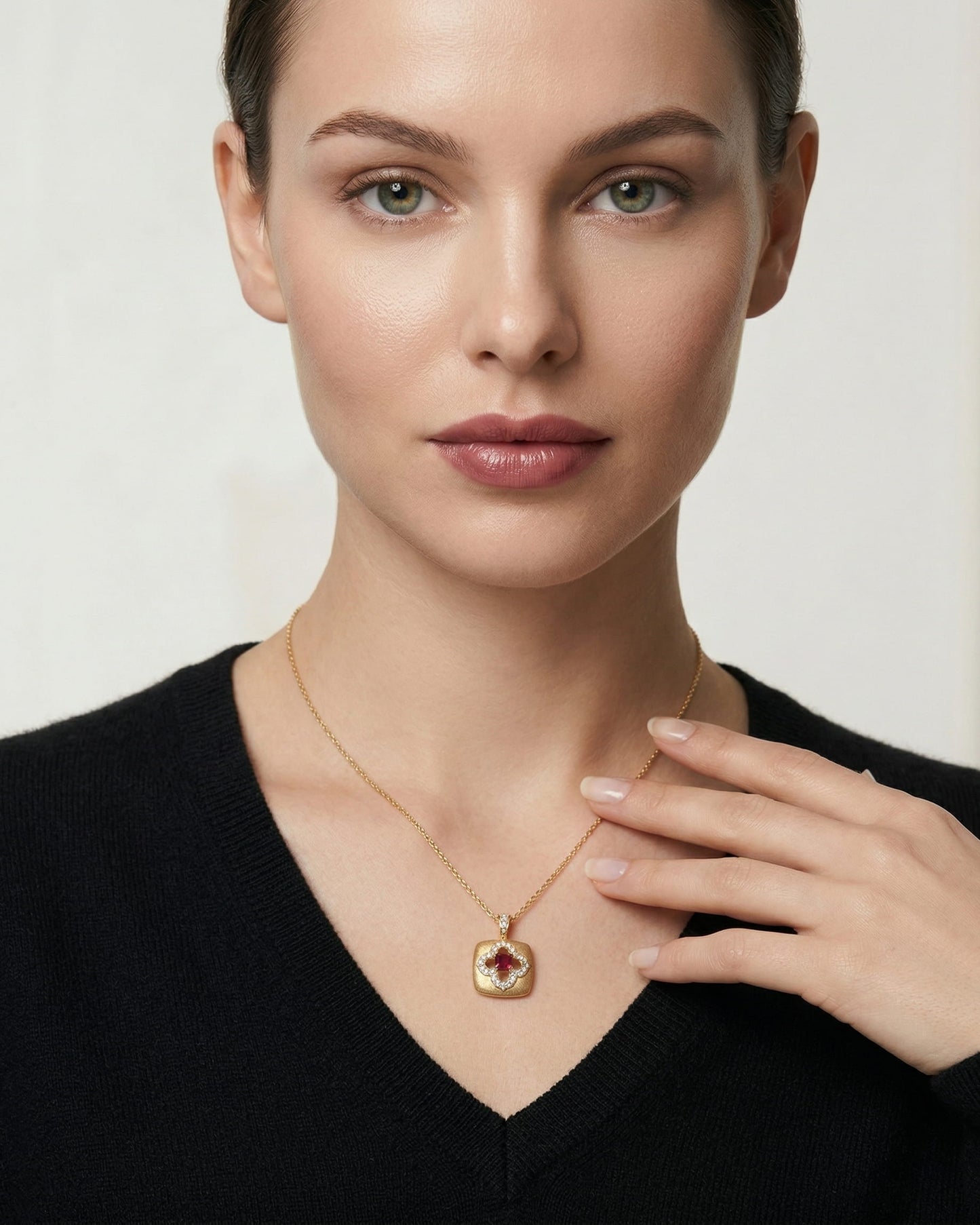 Theiaura Ruby Clover Pendant Necklace - THEIAURA&CO.