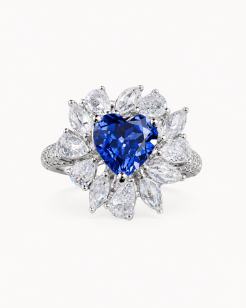 Theiaura Sapphire Heart Halo Ring front view