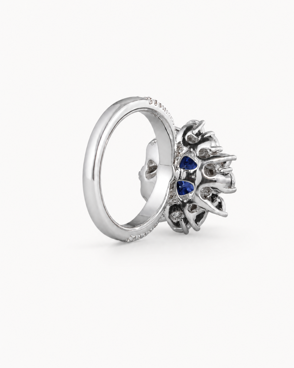 Theiaura Sapphire Heart Halo Ring rear setting detail