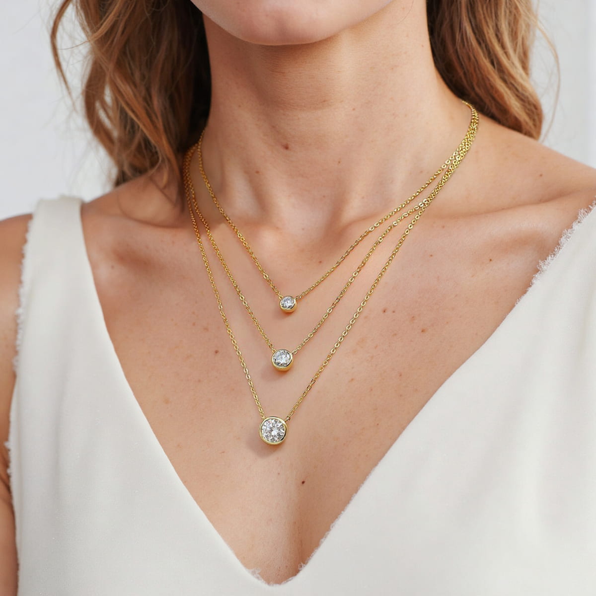 Theiaura Triple Bezel Moissanite Necklace Set - THEIAURA&CO.