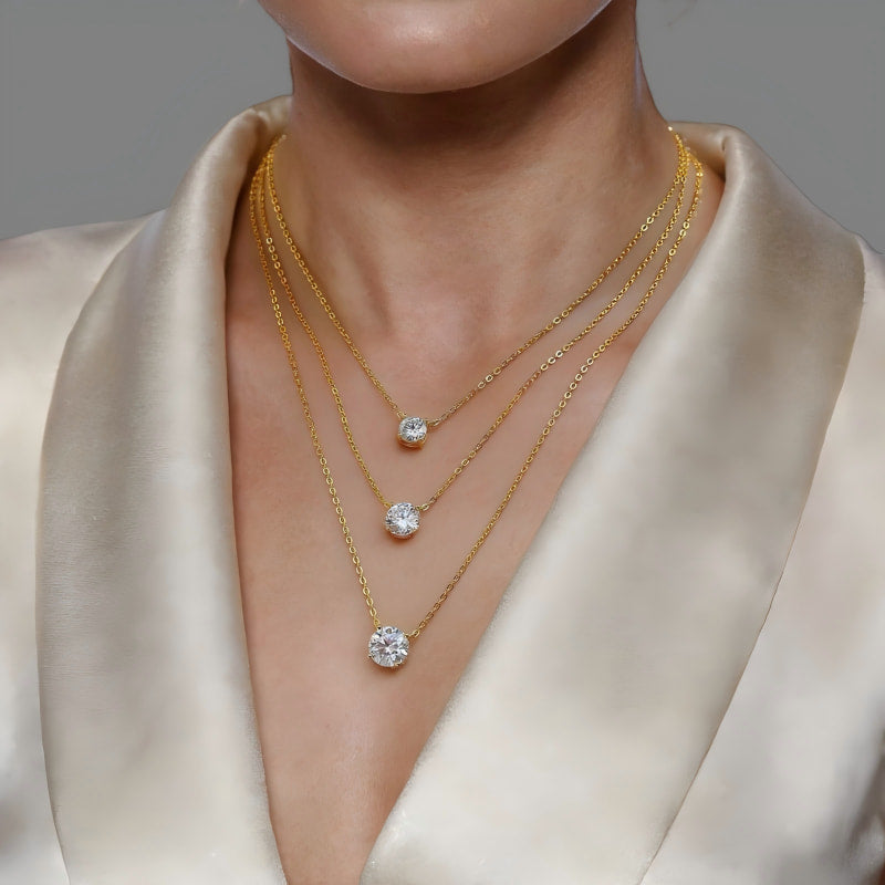 Theiaura Triple Round Moissanite Necklace Set - THEIAURA&CO.