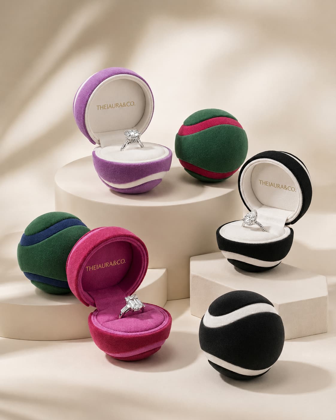 Theiaura Velvet Tennis Ball Ring Box - THEIAURA & CO.