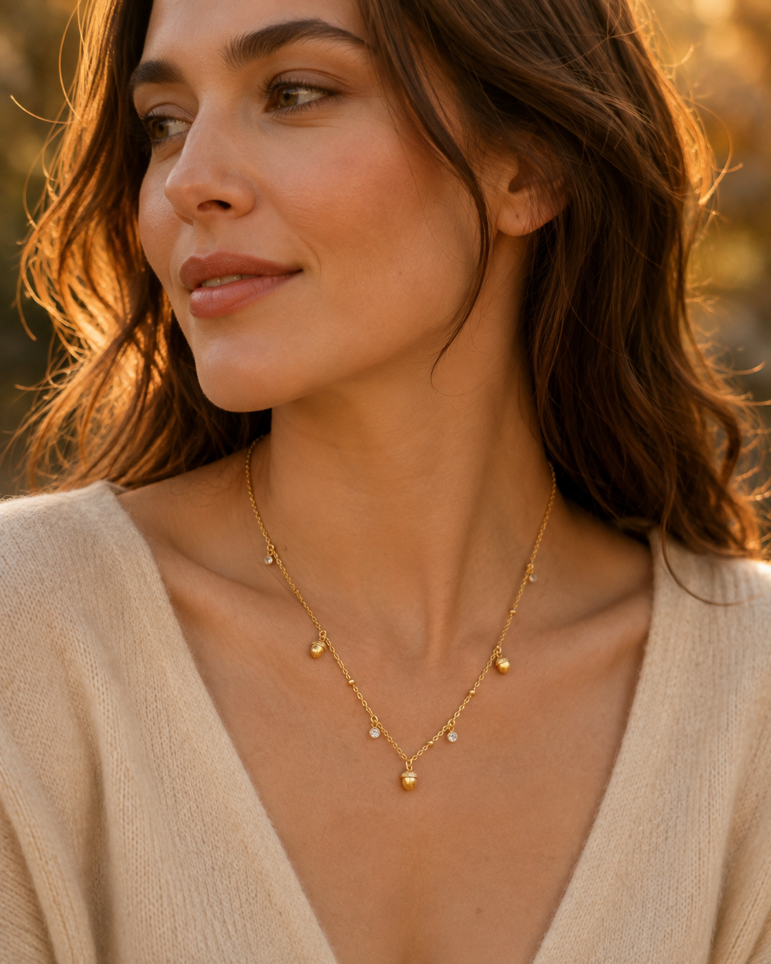 Theiaura Golden Acorn Station Necklace - THEIAURA & CO.