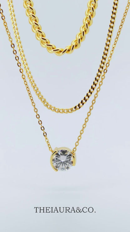 Theiaura Round Moissanite and Mixed Chain Necklace Set