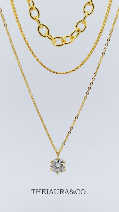 Theiaura 6-prong Round Moissanite and Mixed Chain Necklace Set