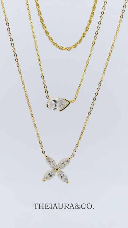 Theiaura Pear and Four-leaf Moissanite Necklace Set