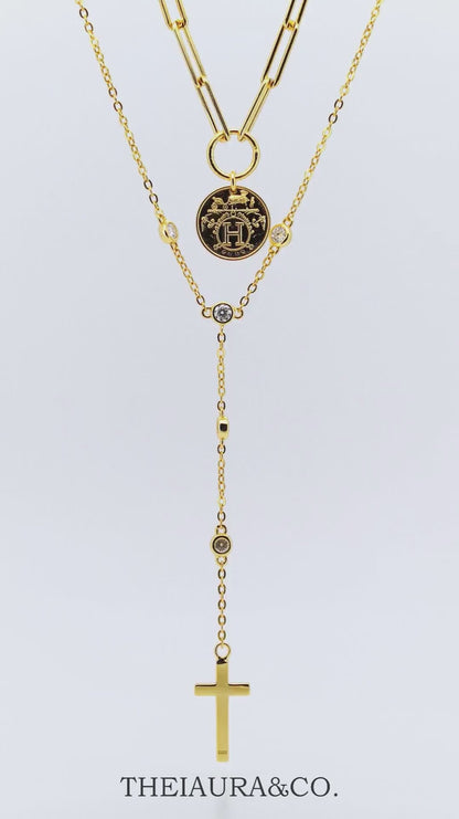 Theiaura Cross Moissanite and Medallion Necklace Set