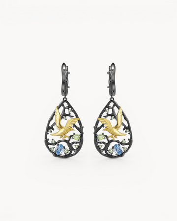 Theiaura Birdsong Garden Drop Earrings with natural topaz and peridot