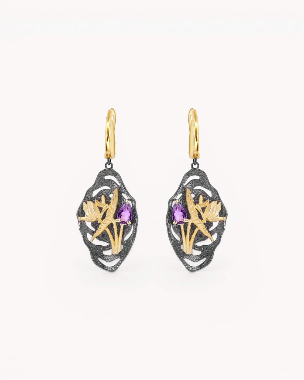 Theiaura Midnight Bloom Drop Earrings with natural amethyst