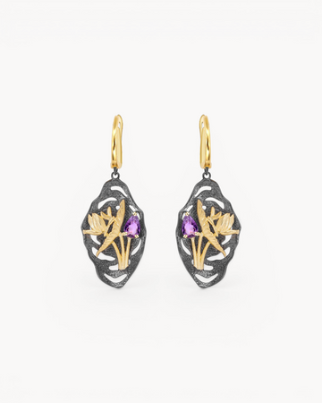 Theiaura Midnight Bloom Drop Earrings with natural amethyst