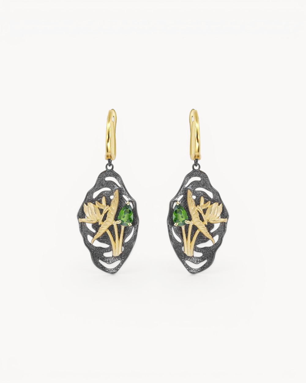 Theiaura Midnight Bloom Drop Earrings with natural diopside