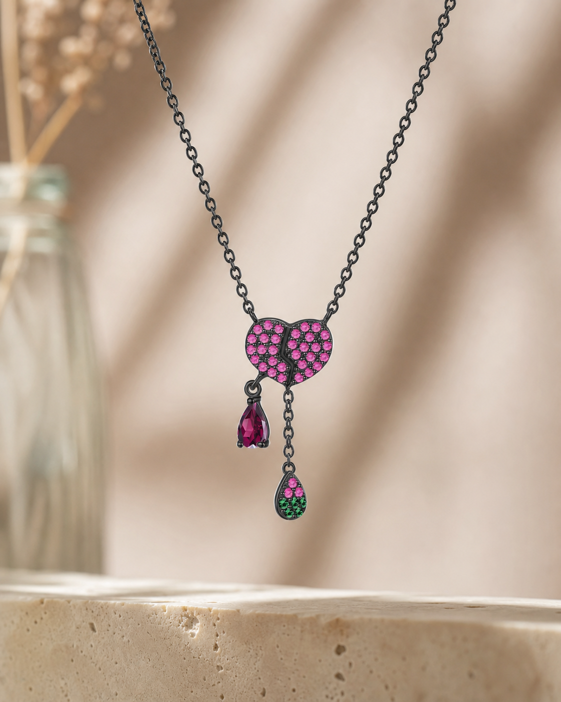 Theiaura Midnight Devotion Heart Pendant Necklace in a contemporary jewelry scene