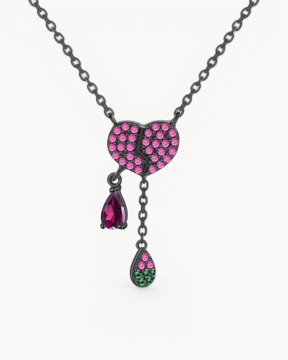 Theiaura Midnight Devotion Heart Pendant Necklace with rhodolite garnet