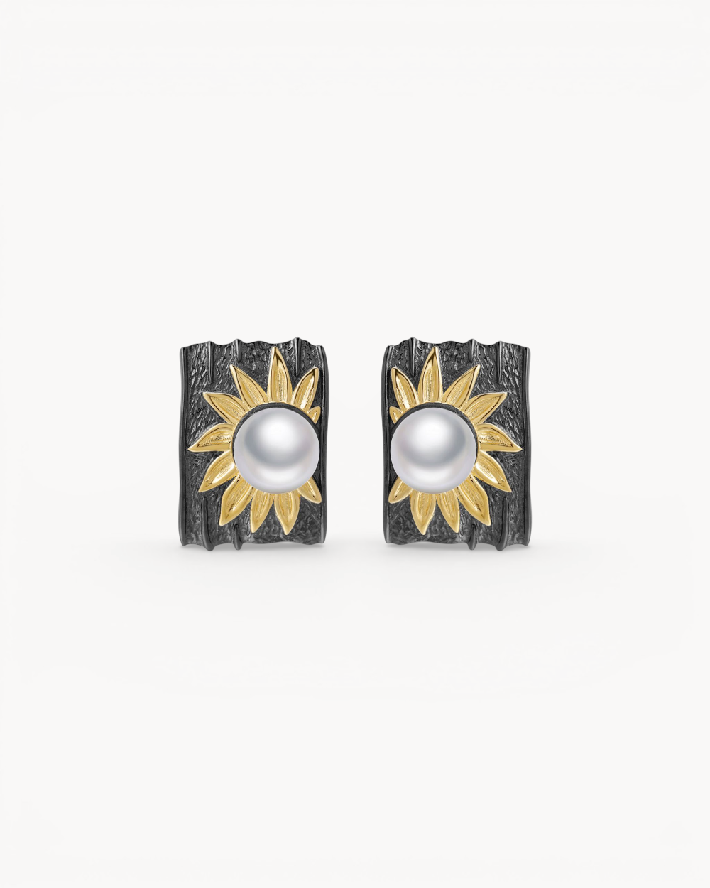 Theiaura Midnight Sunflower Pearl Drop Earrings with freshwater pearls