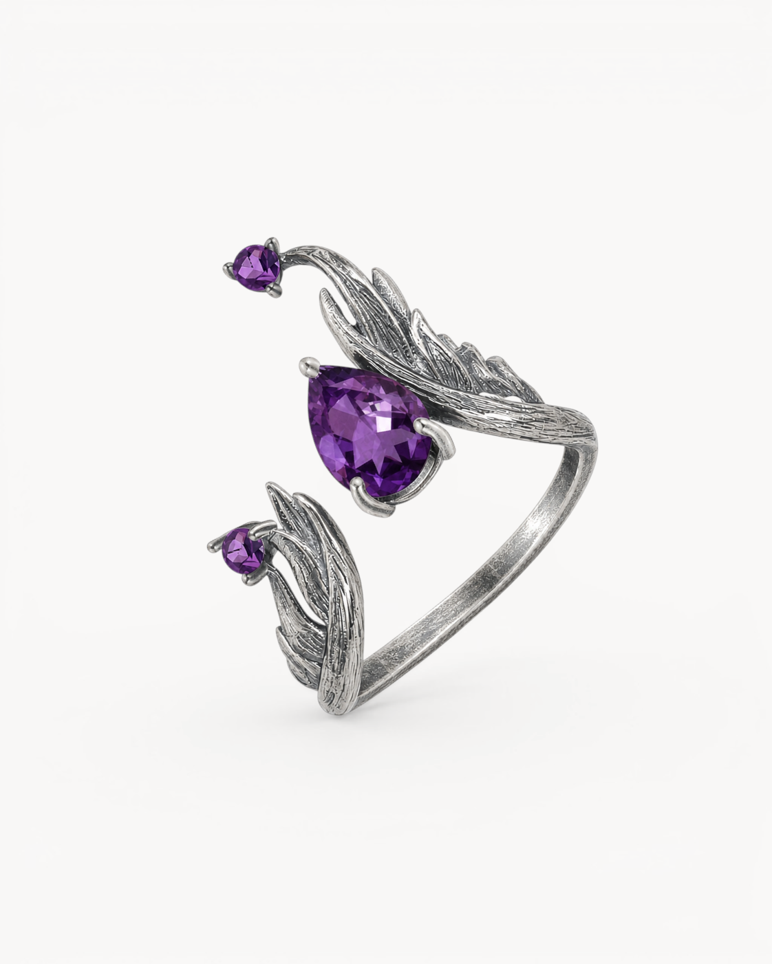 Theiaura Nightwing Amethyst Open Ring in an antiqued finish