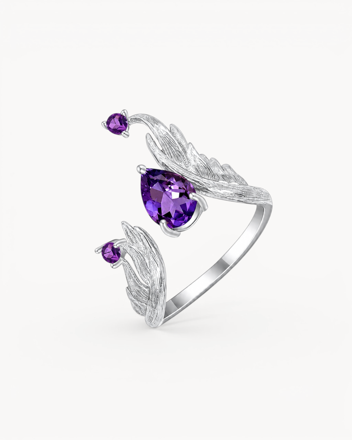 Theiaura Nightwing Amethyst Open Ring in a silver finish