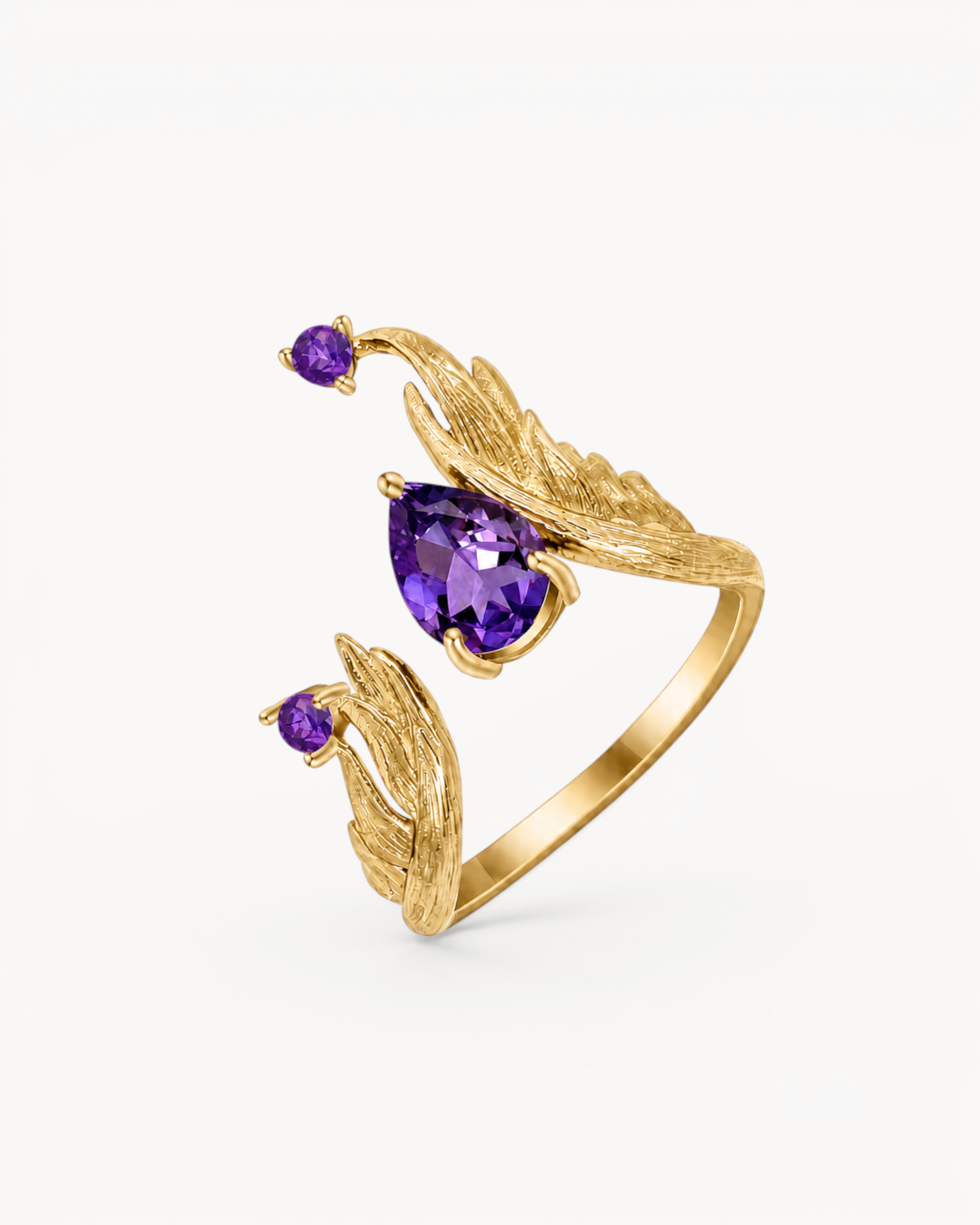 Theiaura Nightwing Amethyst Open Ring in a gold finish