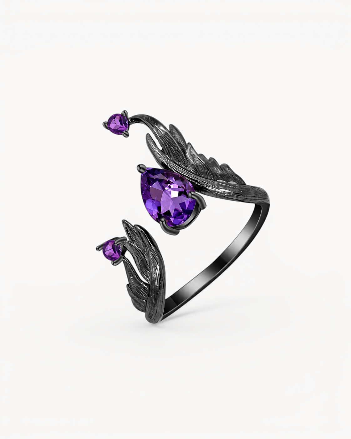 Theiaura Nightwing Amethyst Open Ring in a black finish
