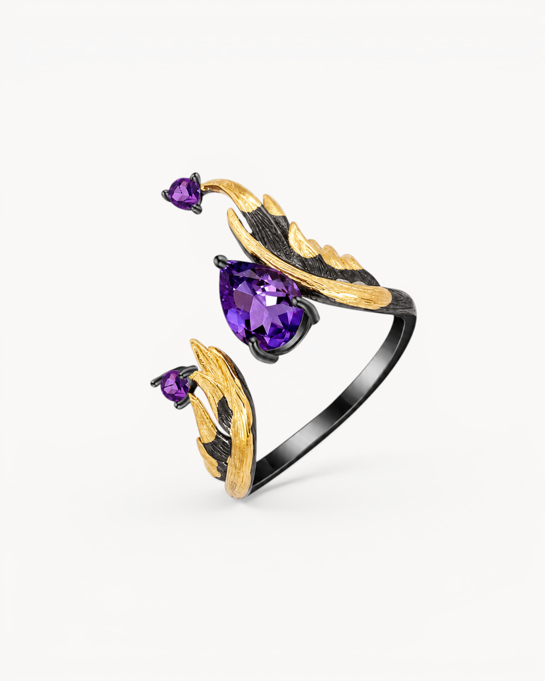 Theiaura Nightwing Amethyst Open Ring in a two-tone finish
