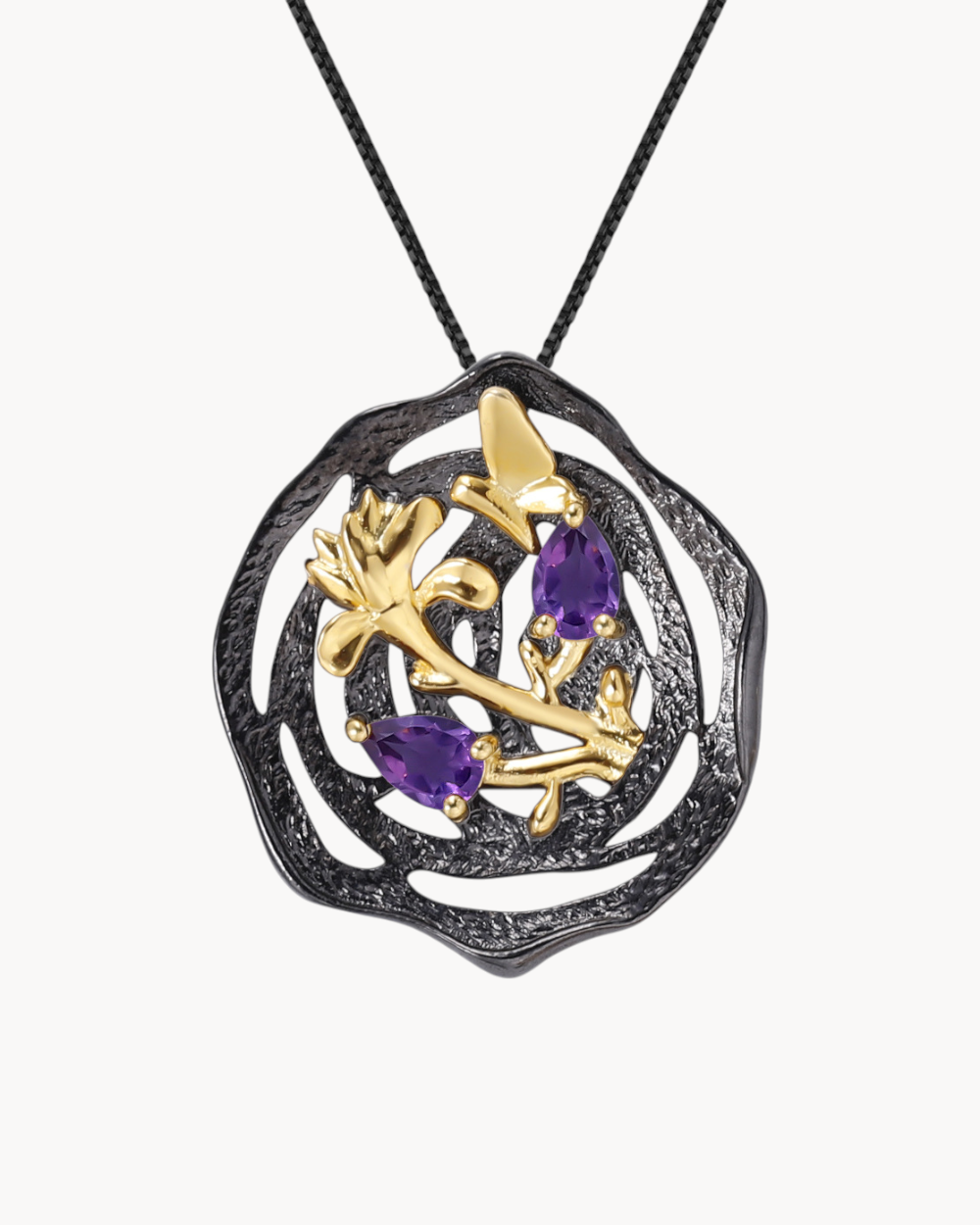 Theiaura Nocturne Aviary Pendant Necklace with natural amethyst
