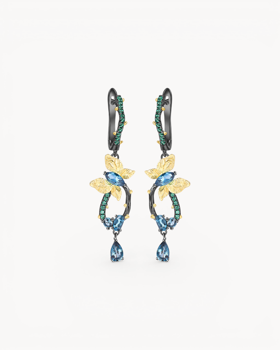 Theiaura Nocturne Butterfly Drop Earrings with natural London blue topaz