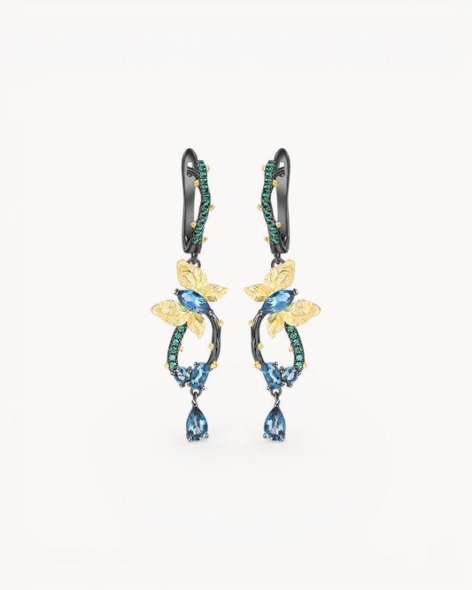 Theiaura Nocturne Butterfly Drop Earrings with natural London blue topaz