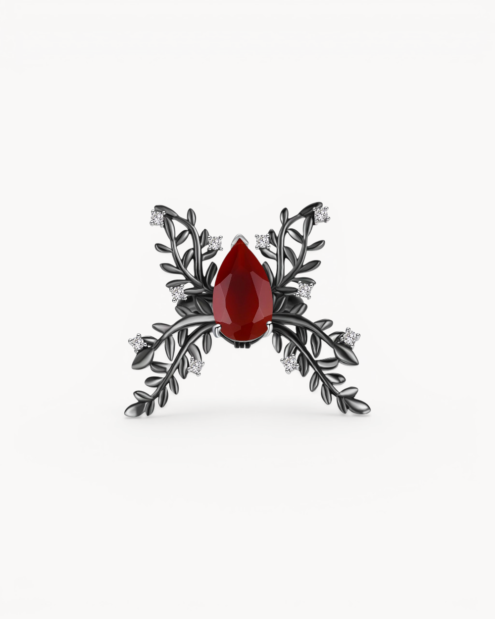 Theiaura Shadowleaf Butterfly Ring with red agate