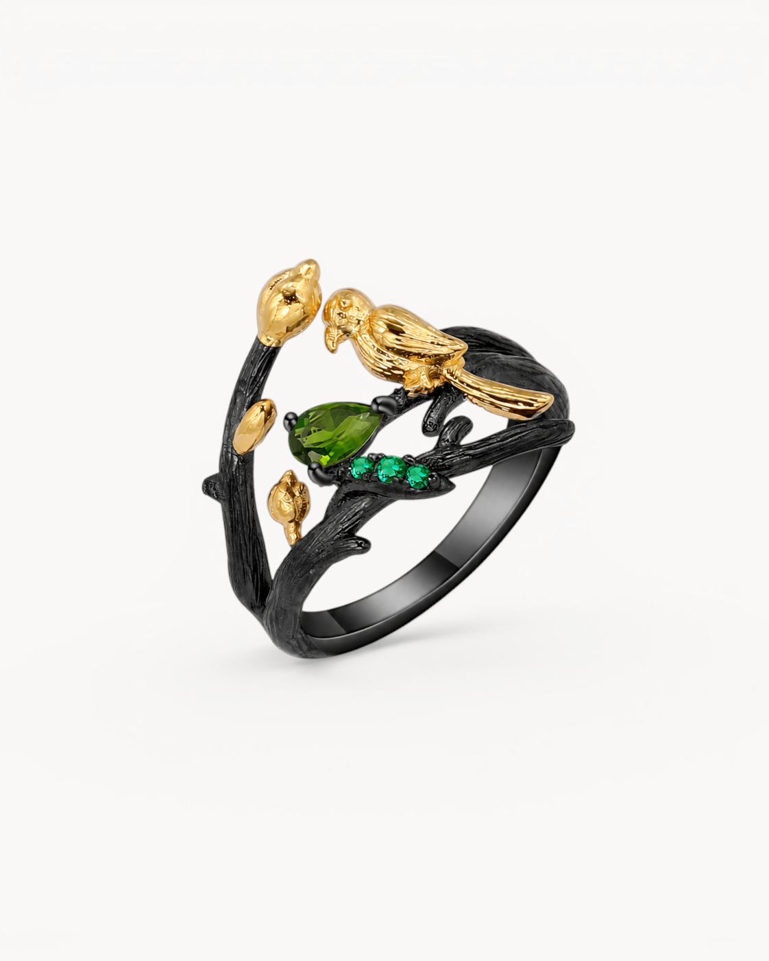 Theiaura Songbird Garden Open Ring with natural diopside in gold
