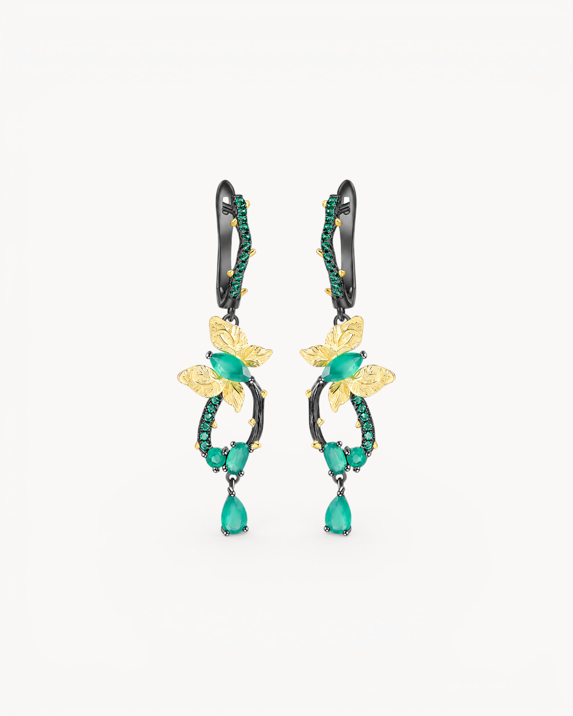 Theiaura Verdant Butterfly Drop Earrings with natural green agate