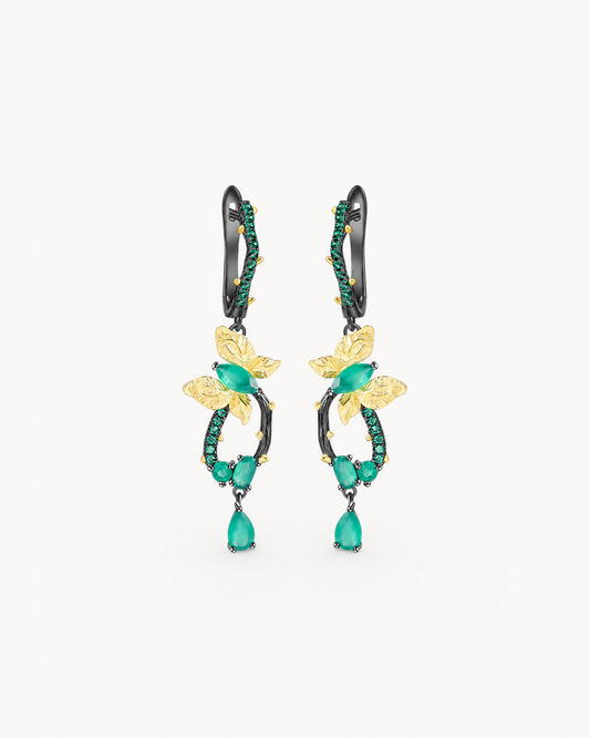 Theiaura Verdant Butterfly Drop Earrings with natural green agate