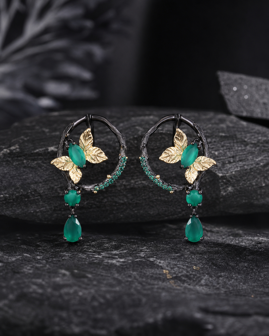 Theiaura Verdant Butterfly Drop Earrings in a contemporary jewelry scene