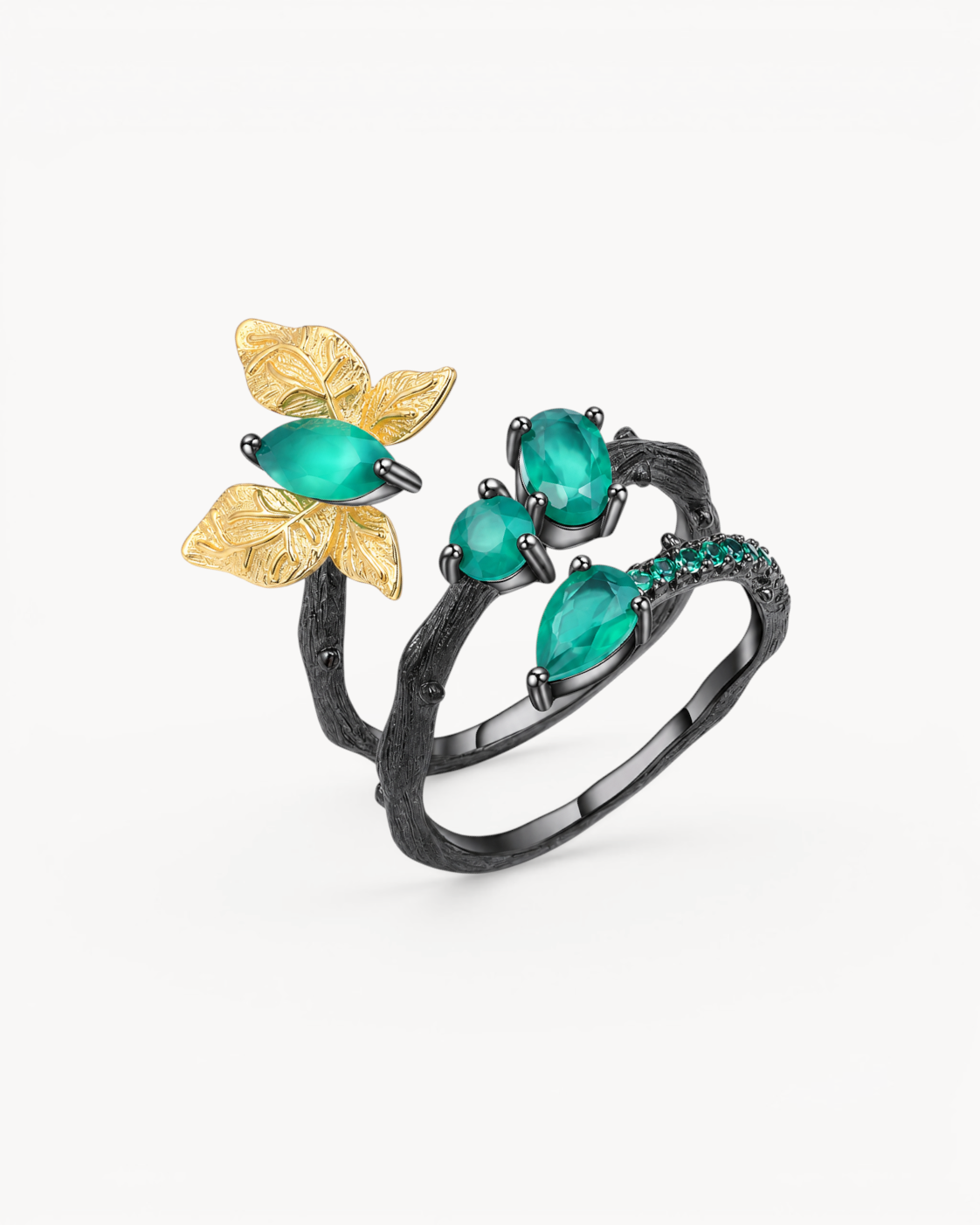 Theiaura Verdant Butterfly Ring with natural green agate