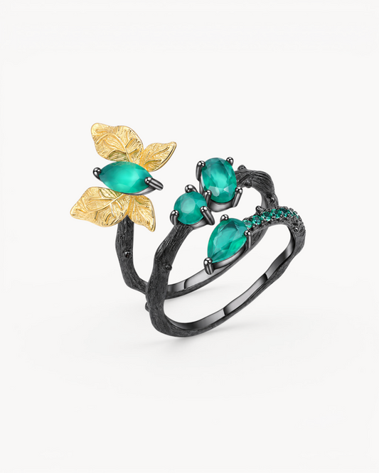Theiaura Verdant Butterfly Ring with natural green agate